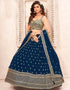 Designer Wedding Wear Heavy Lehenga Choli Collection Navy Blue Faux Georgette Lehenga Choli Front View