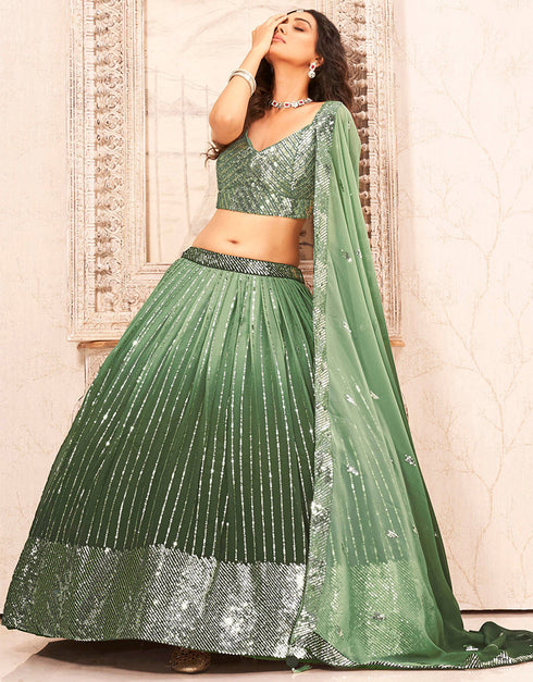Designer Wedding Wear Heavy Lehenga Choli Collection Multi Faux Georgette Lehenga Choli Close-up View