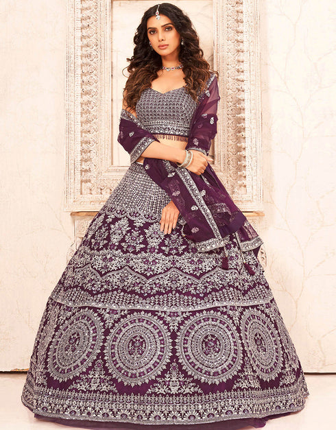 Designer Wedding Wear Heavy Lehenga Choli Collection Multi Soft Net Lehenga Choli Front View