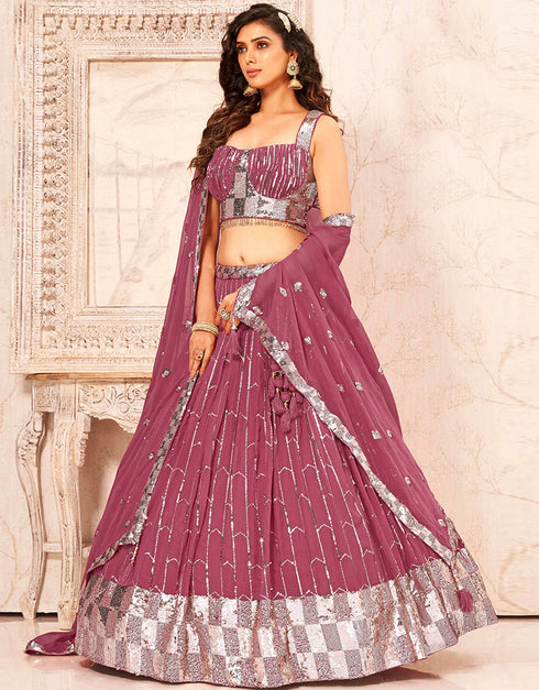 Designer Wedding Wear Heavy Lehenga Choli Collection Pink Faux Georgette Lehenga Choli Front View