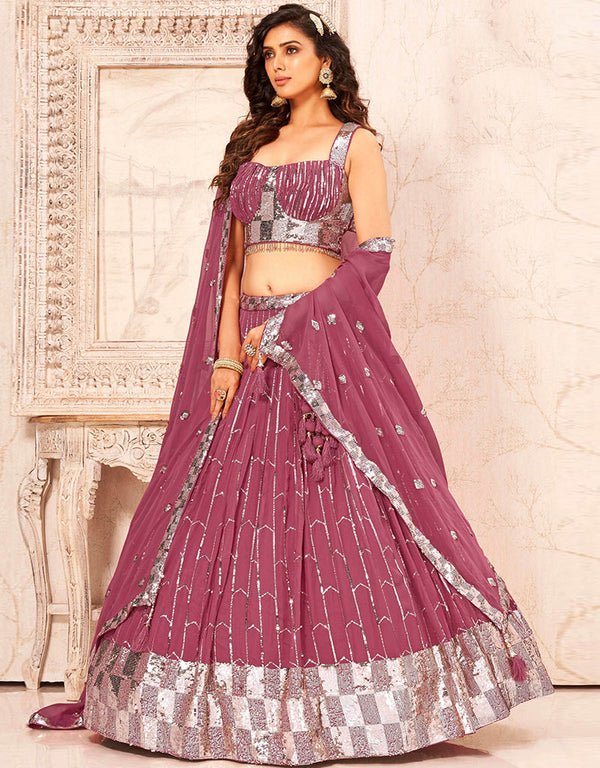 Designer Wedding Wear Heavy Lehenga Choli Collection Pink Faux Georgette Lehenga Choli Front View