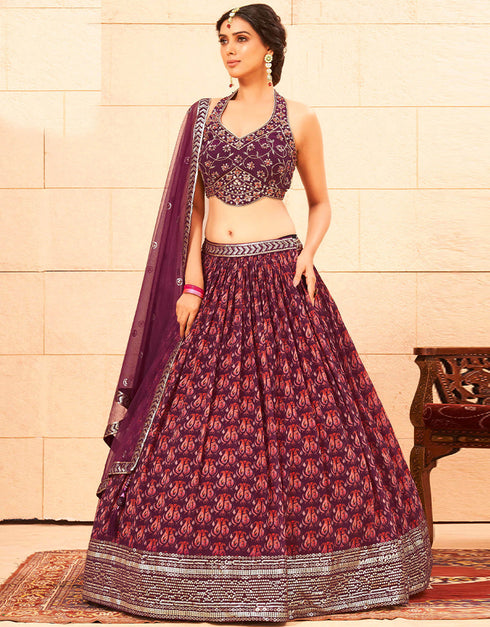Designer Wedding Wear Heavy Lehenga Choli Collection Multi Faux Georgette Lehenga Choli Close-up View