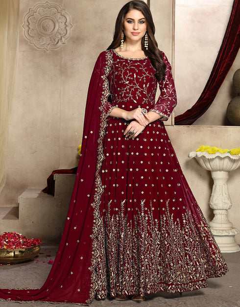 Traditional Function Wear Heavy Fox Georgette Suit Red Heavy Fox Georgette Pant Anarkali Front View