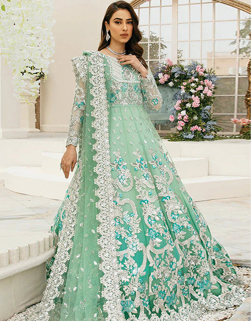Traditional Function Wear Heavy Butterfly Net Suit Pista Butterfly Net Pant Anarkali Front View