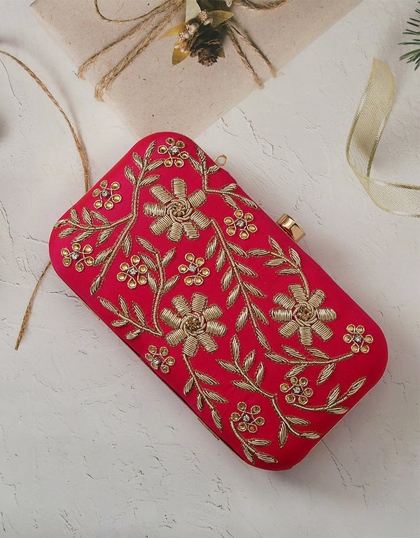 Rani Pink Heavy Designer Embroidery Clutches-Accessories