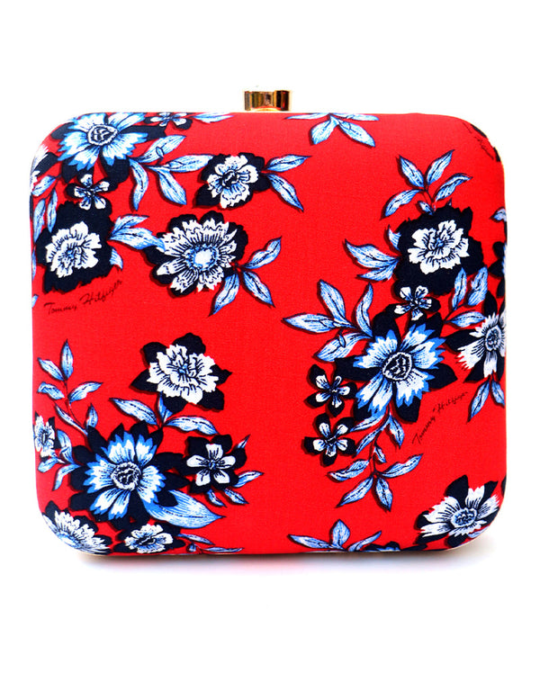 Cream Designer Printed Heavy Clutches-Accessories