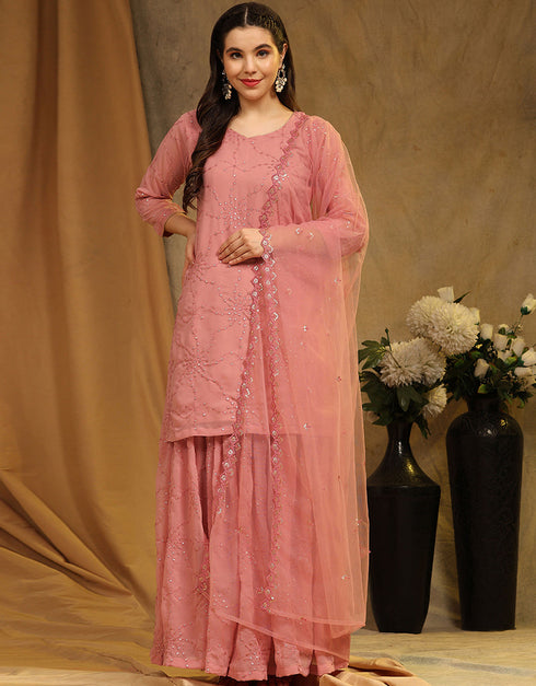 Designer Party Wear Faux Georgette Salwar Suit Collection Orange Faux Georgette Palazzo Suit Front View