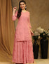 Designer Party Wear Faux Georgette Salwar Suit Collection Pink Faux Georgette Palazzo Suit Close-up View