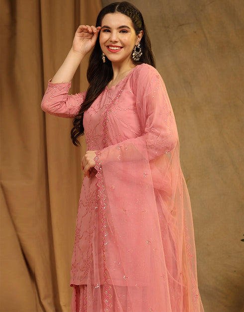 Designer Party Wear Faux Georgette Salwar Suit Collection Pink Faux Georgette Palazzo Suit Side View