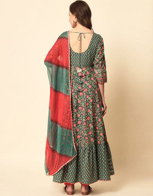 Traditional Function Wear Viscose Rayon Readymade Suit Multi Viscose Rayon Pant Anarkali Side View