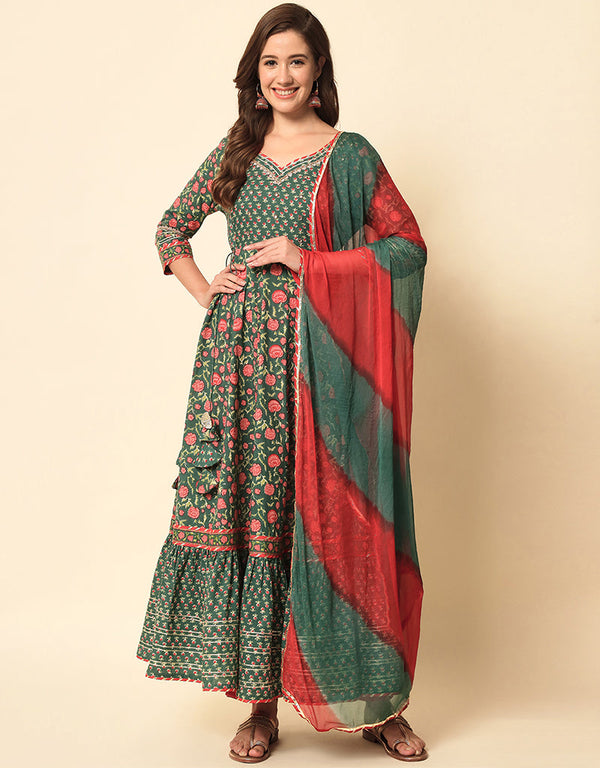 Traditional Function Wear Viscose Rayon Readymade Suit Multi Viscose Rayon Pant Anarkali Front View