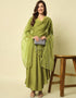 Traditional Function Wear Viscose Rayon Readymade Suit Mehendi Green Viscose Rayon Pant Anarkali Close-up View