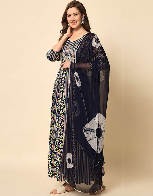 Traditional Function Wear Viscose Rayon Readymade Suit Multi Viscose Rayon Pant Anarkali Close-up View
