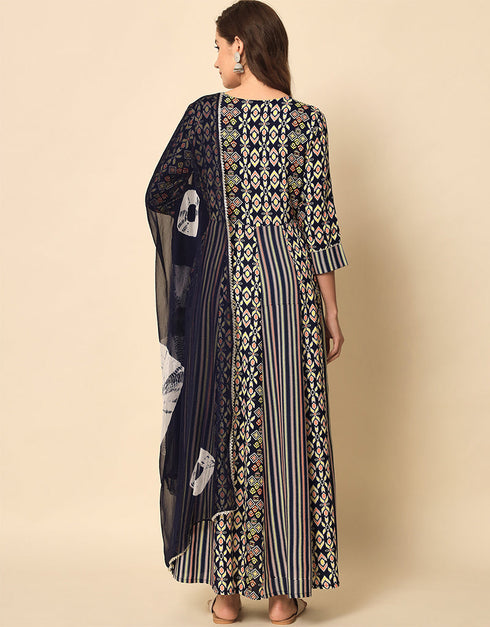 Traditional Function Wear Viscose Rayon Readymade Suit Multi Viscose Rayon Pant Anarkali Side View