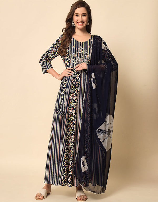 Traditional Function Wear Viscose Rayon Readymade Suit Multi Viscose Rayon Pant Anarkali Front View