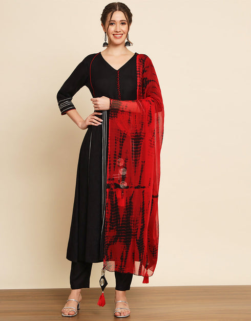 Traditional Function Wear Viscose Rayon Readymade Suit Black Viscose Rayon Pant Anarkali Front View