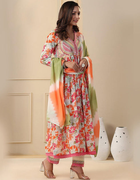 Traditional Function Wear Soft Muslin Readymade Anarkali Suit Multi Soft Muslin Pant Anarkali Back View