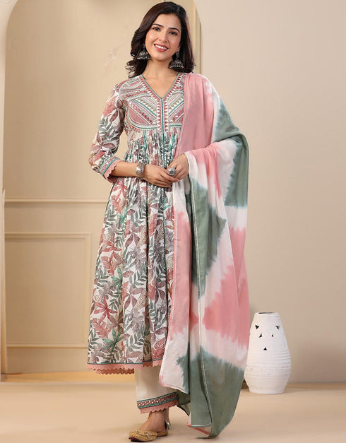 Traditional Function Wear Soft Muslin Readymade Anarkali Suit Multi Soft Muslin Pant Anarkali Close-up View