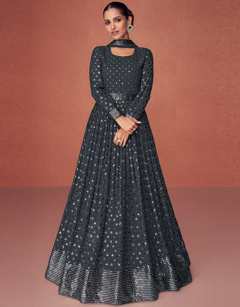 Real Georgette Charcoal Dress Suit Anarkali Bottom