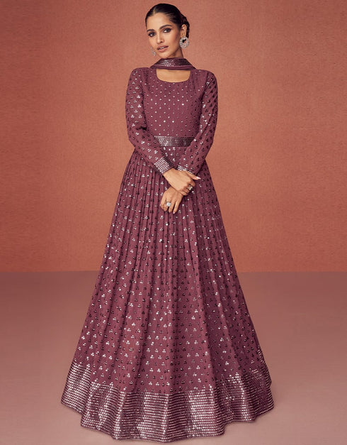 Real Georgette Wine Dress Suit Anarkali Bottom