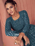 Real Georgette Teal Blue Dress Suit Anarkali Bottom Closure View