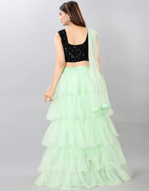 Designer Wedding Wear Heavy Lehenga Choli Collection Black Velvet Lehenga Choli Close-up View