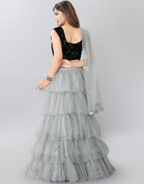 Designer Wedding Wear Heavy Lehenga Choli Collection Black Velvet Lehenga Choli Close-up View