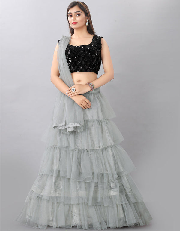 Designer Wedding Wear Heavy Lehenga Choli Collection Black Velvet Lehenga Choli Front View