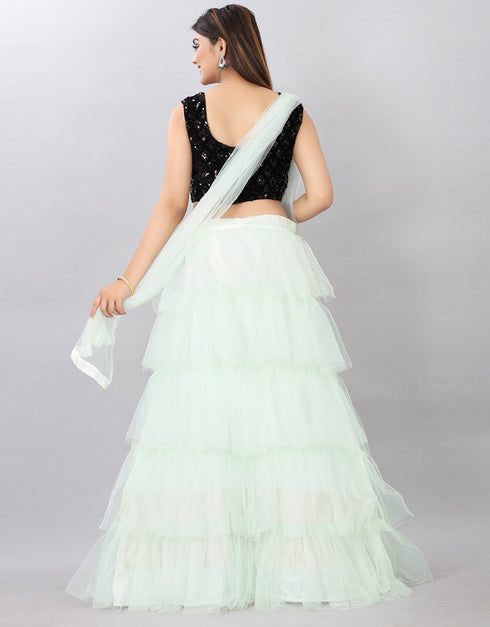 Designer Wedding Wear Heavy Lehenga Choli Collection Black Velvet Lehenga Choli Close-up View