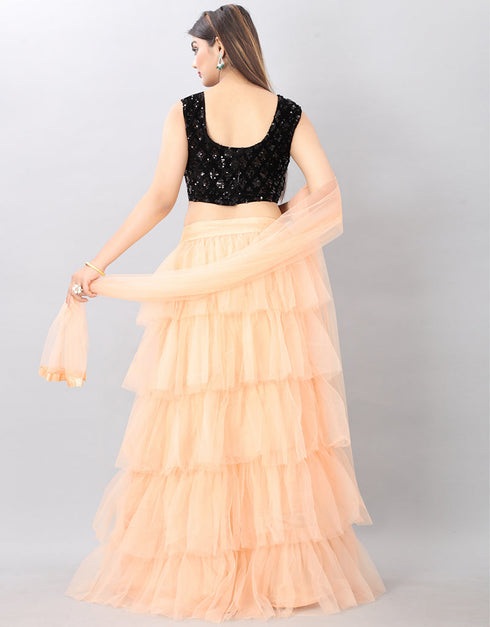 Designer Wedding Wear Heavy Lehenga Choli Collection Black Velvet Lehenga Choli Close-up View