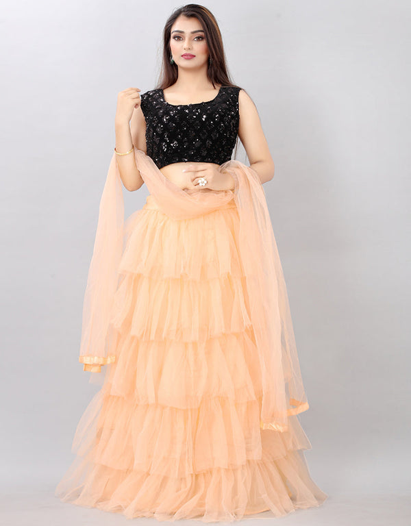 Designer Wedding Wear Heavy Lehenga Choli Collection Black Velvet Lehenga Choli Front View