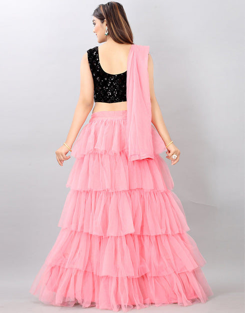 Designer Wedding Wear Heavy Lehenga Choli Collection Black Velvet Lehenga Choli Close-up View