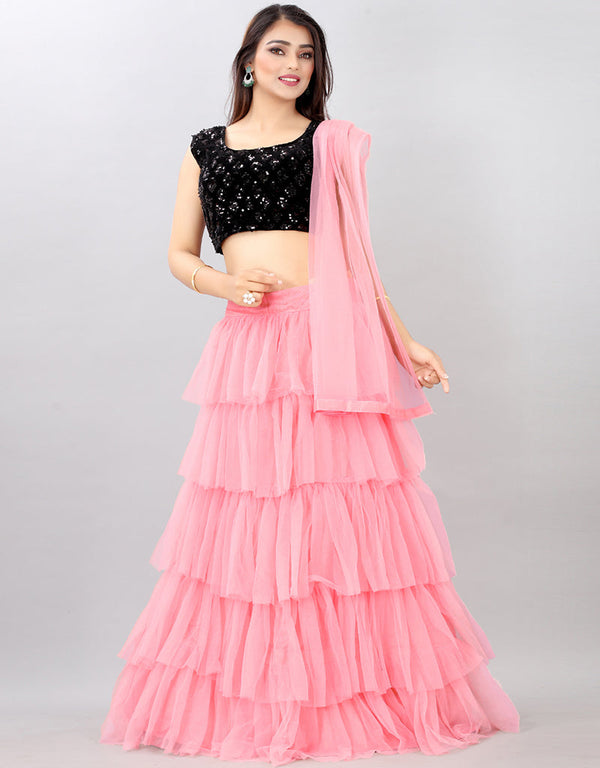 Designer Wedding Wear Heavy Lehenga Choli Collection Black Velvet Lehenga Choli Front View