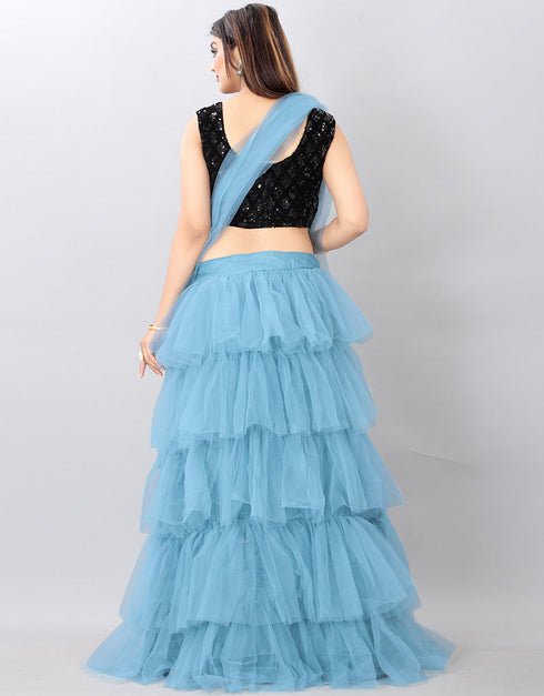 Designer Wedding Wear Heavy Lehenga Choli Collection Black Velvet Lehenga Choli Close-up View