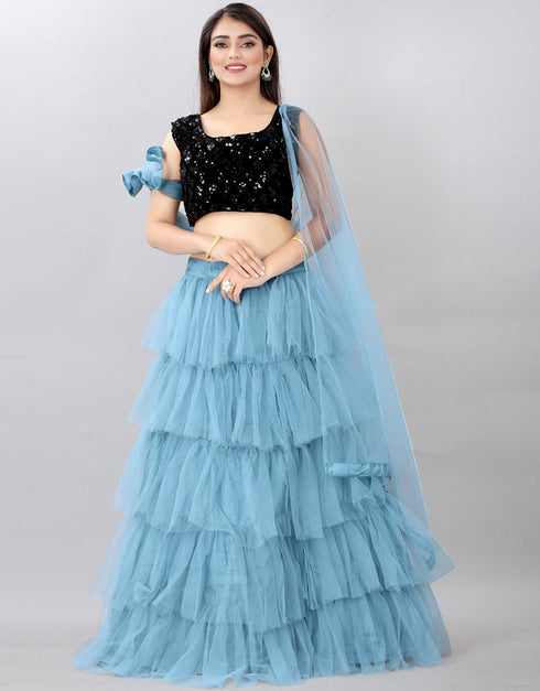 Designer Wedding Wear Heavy Lehenga Choli Collection Black Velvet Lehenga Choli Front View