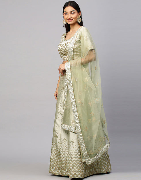 Designer Wedding Wear Heavy Lehenga Choli Collection Beige Satin Lehenga Choli Back View