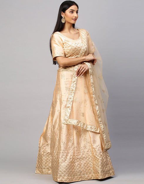 Designer Wedding Wear Heavy Lehenga Choli Collection Peach Satin Lehenga Choli Back View