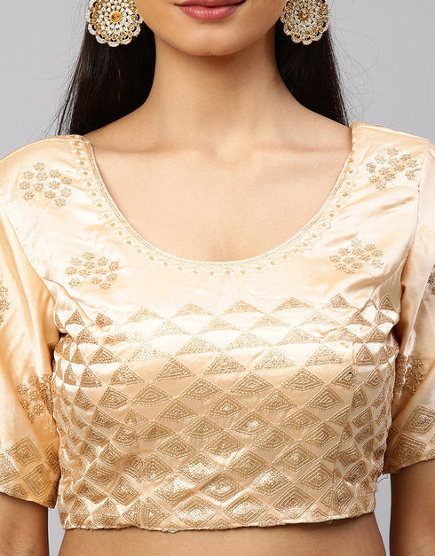 Designer Wedding Wear Heavy Lehenga Choli Collection Peach Satin Lehenga Choli Front View