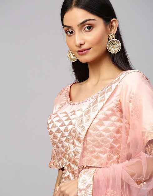 Designer Wedding Wear Heavy Lehenga Choli Collection Pink Satin Lehenga Choli Front View