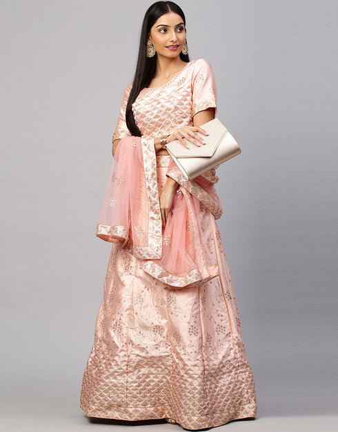 Designer Wedding Wear Heavy Lehenga Choli Collection Pink Satin Lehenga Choli Front View