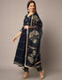 Traditional Function Wear Rayon Readymade Suit Navy Blue Rayon Pant Straight Close-up View