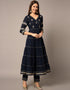 Traditional Function Wear Rayon Readymade Suit Navy Blue Rayon Pant Straight Back View