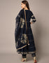 Traditional Function Wear Rayon Readymade Suit Navy Blue Rayon Pant Straight Side View