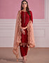 Traditional Function Wear Heavy Salwar Suit Collection Maroon Chinnon Chiffon Pant Straight Front View