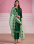 Traditional Function Wear Heavy Salwar Suit Collection Green Chinnon Chiffon Pant Straight Front View