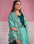 Traditional Function Wear Heavy Salwar Suit Collection Teal Chinnon Chiffon Pant Straight Close-up View