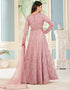 Traditional Function Wear Heavy Butterfly Net Salwar Suit Collection Pink Butterfly Net Pant Anarkali Back View