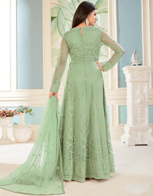 Traditional Function Wear Heavy Butterfly Net Salwar Suit Collection Pista Butterfly Net Pant Anarkali Back View