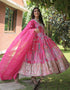 Traditional Function Wear Russian Silk Readymade Gown With Dupatta Pink Russian Silk Gown Back View