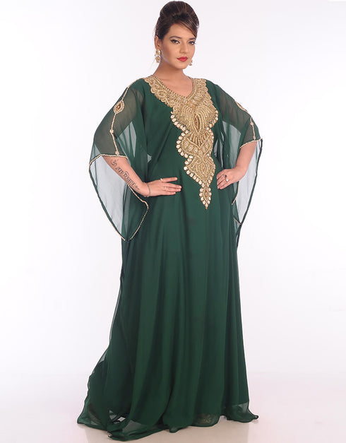 Muslimah Bottle Green Georgette Hand Embroidery Party Wear Kaftan